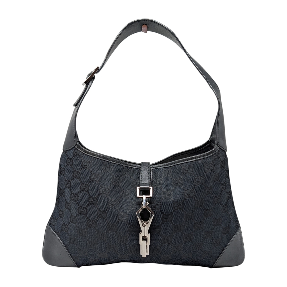 Gucci Vintage Tom Ford Jackie O Lobster Clasp GG Monogram Shoulder Bag Black